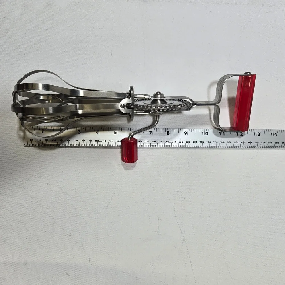 Endurance Rotary Egg Beater Hand Mixer Silver Red 12